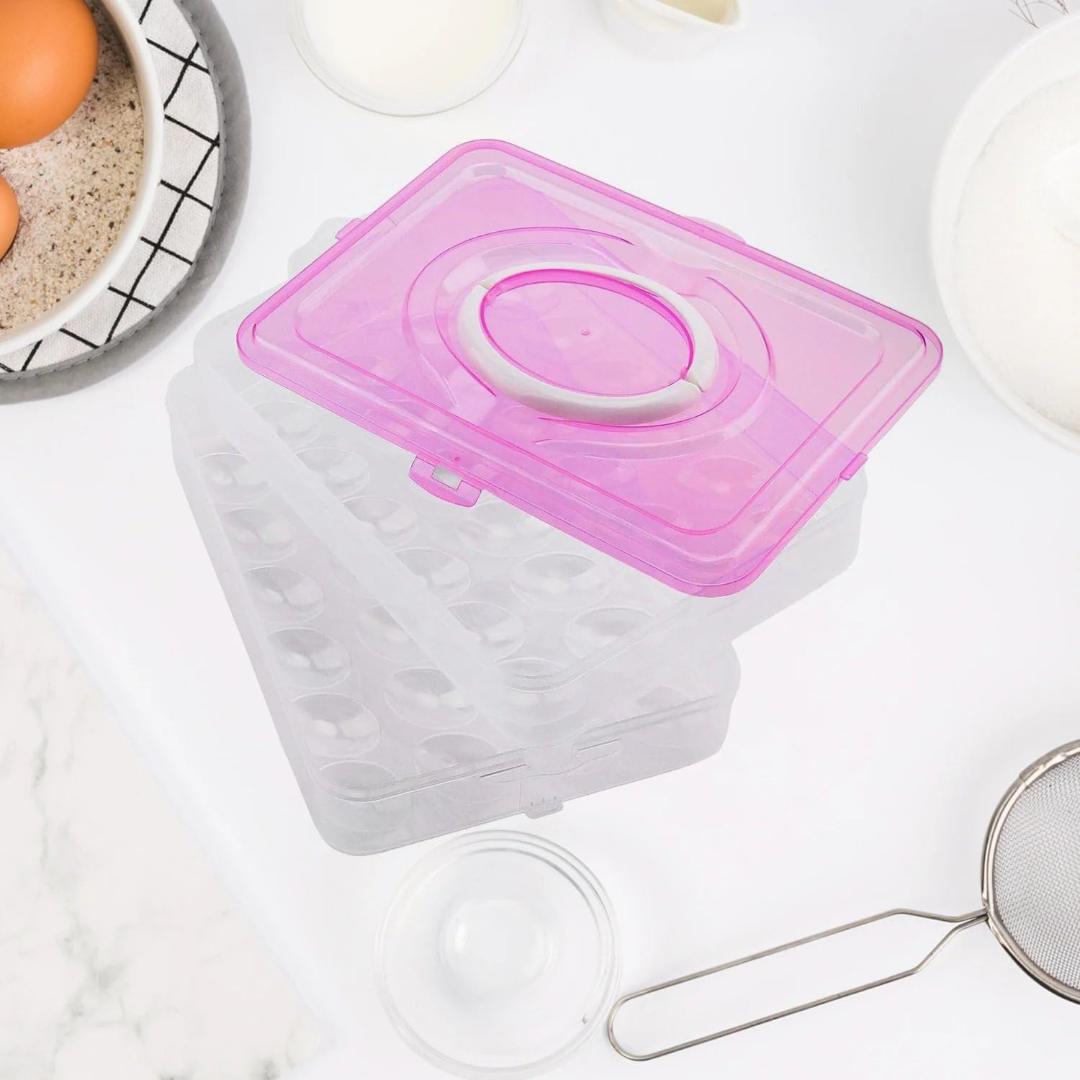 2-Layer Plastic Egg Storage Container with Lid - 24 Egg Capacity (Pink)