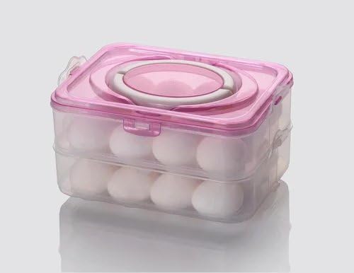 2-Layer Plastic Egg Storage Container with Lid - 24 Egg Capacity (Pink)
