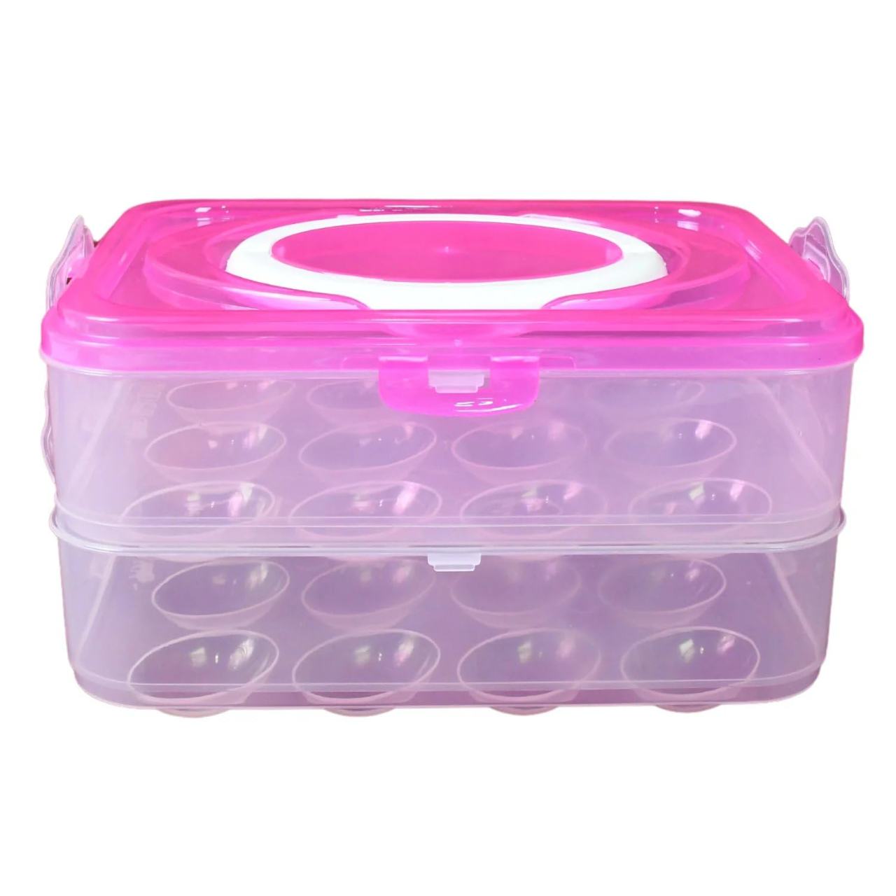 2-Layer Plastic Egg Storage Container with Lid - 24 Egg Capacity (Pink)