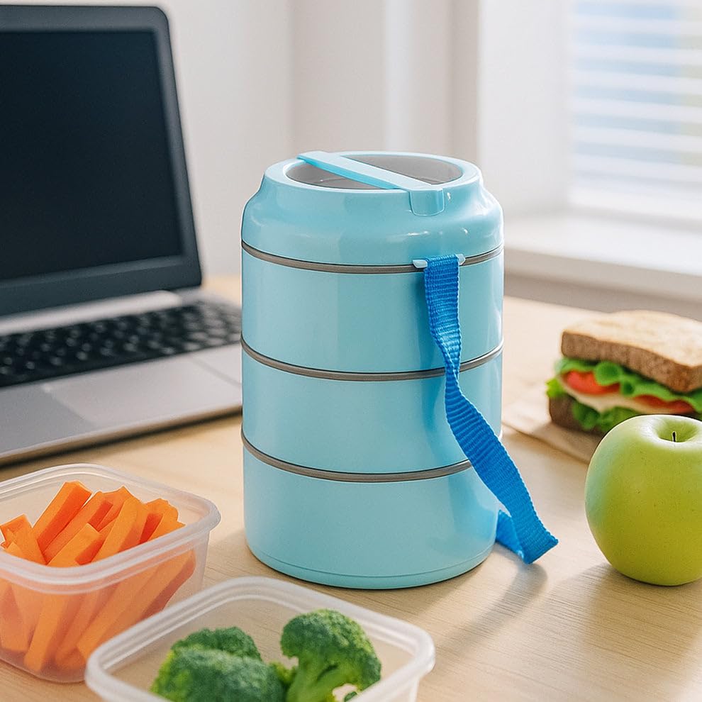 3-Layer Insulated Lunch Box Set with Handle & Strap