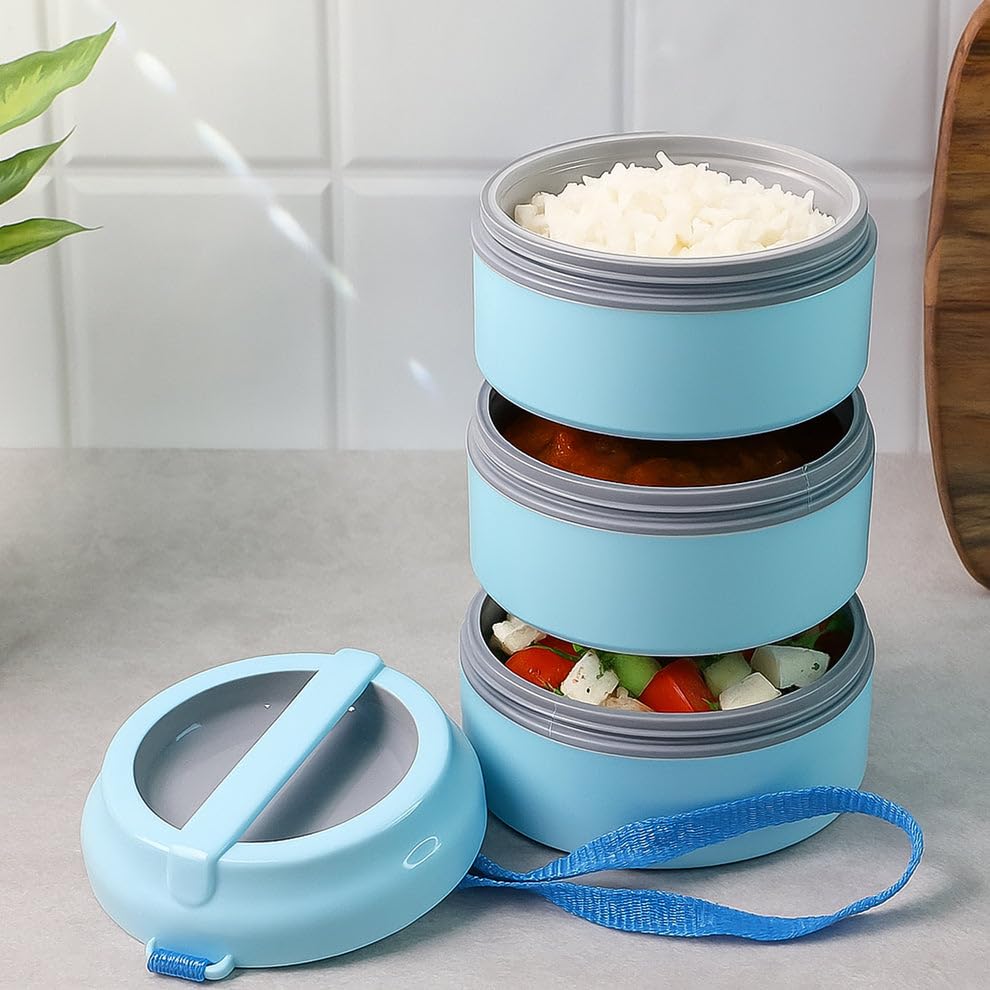 3-Layer Insulated Lunch Box Set with Handle & Strap