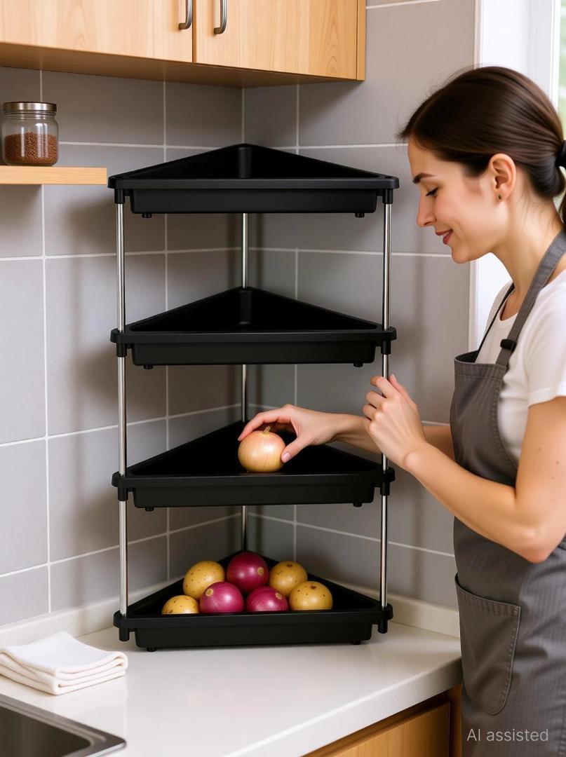3-Layer Multipurpose Plastic Corner Storage Rack