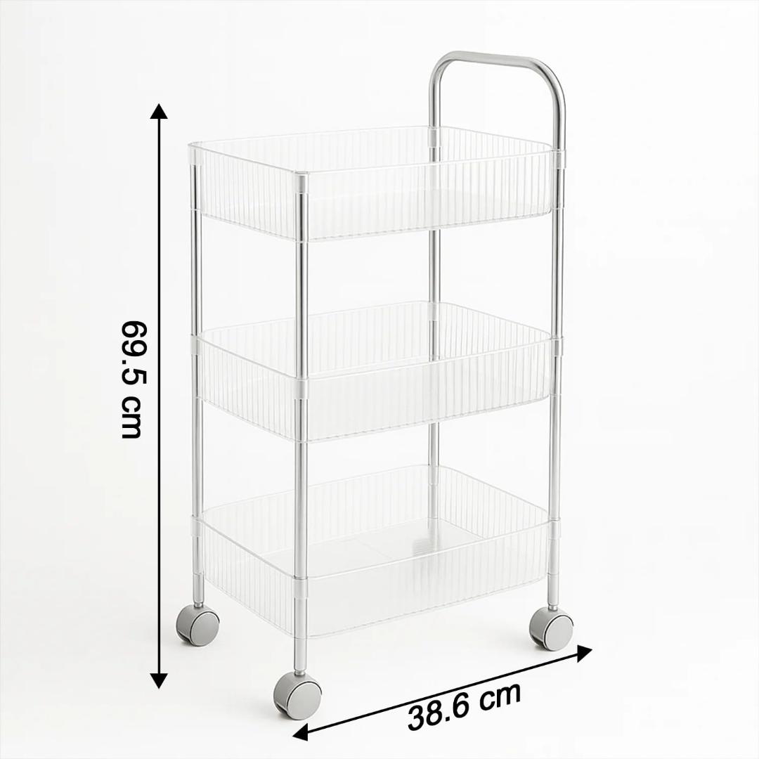 3-Tier Rolling Storage Cart with Handle and Wheels - White
