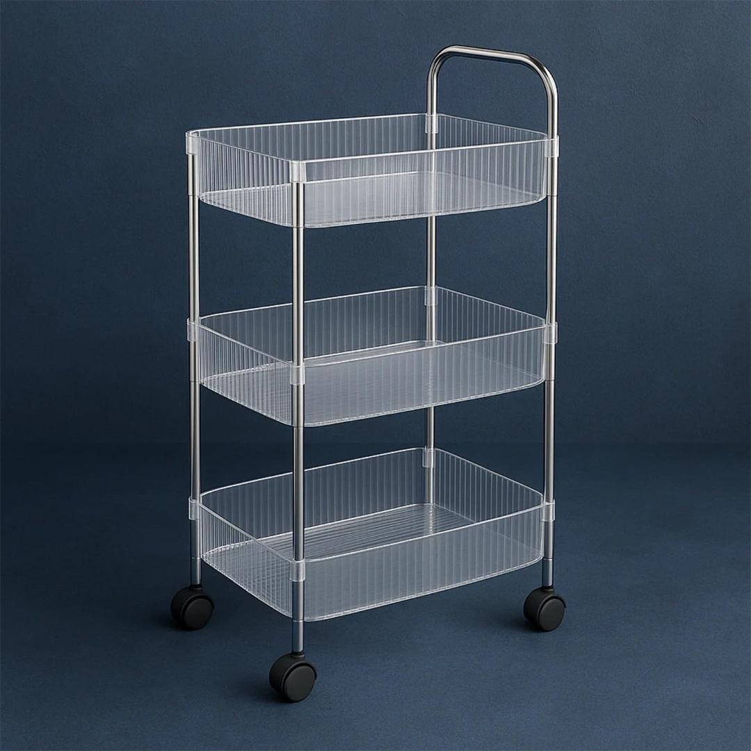 3-Tier Rolling Storage Cart with Handle and Wheels - White