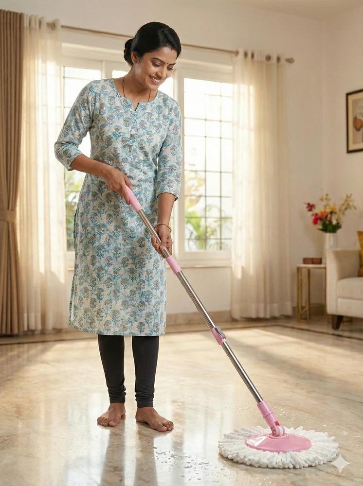 360° Rotating Mop: Stainless Steel, Microfiber Head & Adjustable Rod