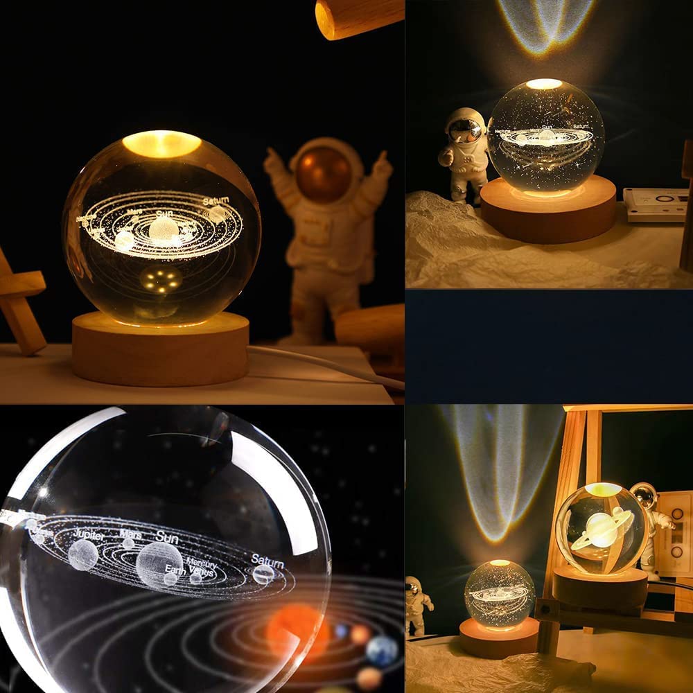 3D Astronomy Crystal Ball Night Lamp with Base - Bedroom Decor