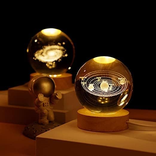 3D Astronomy Crystal Ball Night Lamp with Base - Bedroom Decor