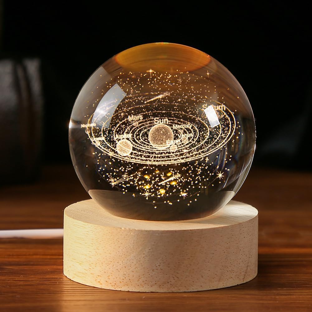 3D Astronomy Crystal Ball Night Lamp with Base - Bedroom Decor