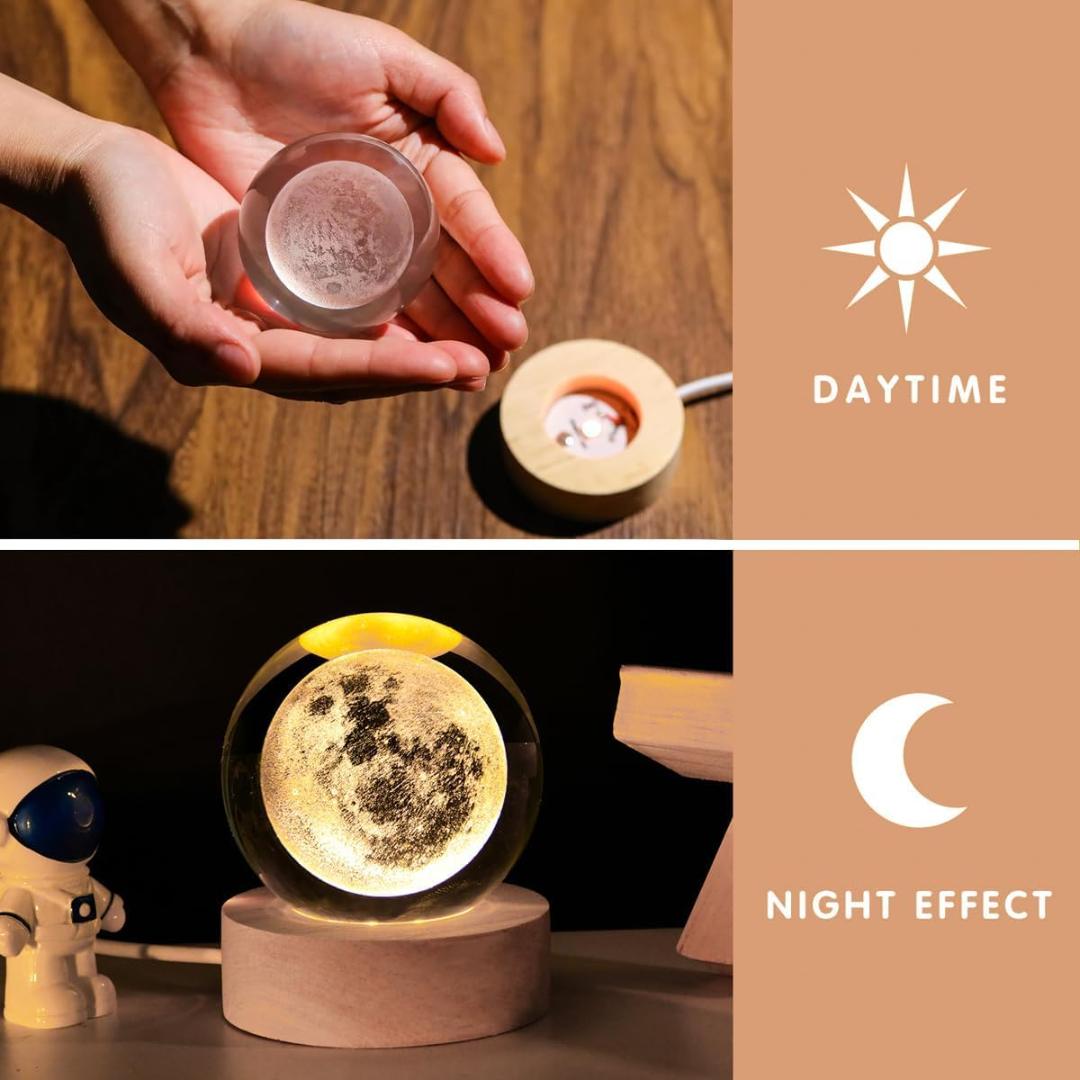 3D Crystal Ball Lamp with Base – Elegant Bedroom Night Light