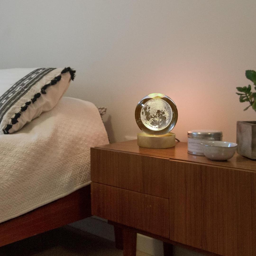 3D Crystal Ball Lamp with Base – Elegant Bedroom Night Light