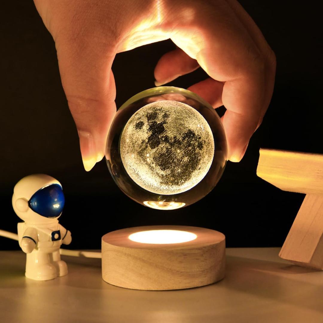 3D Crystal Ball Lamp with Base – Elegant Bedroom Night Light