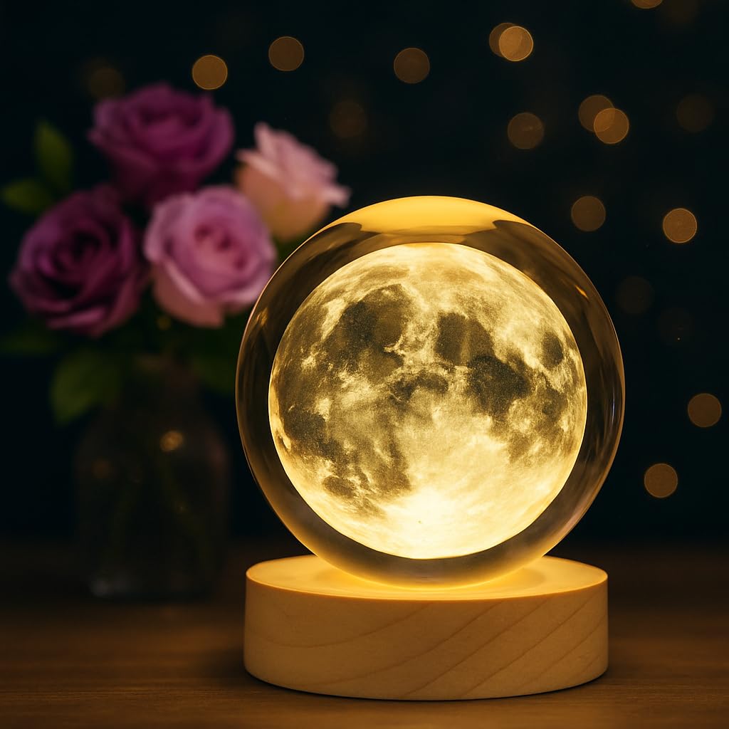 3D Crystal Ball Lamp with Base – Elegant Bedroom Night Light