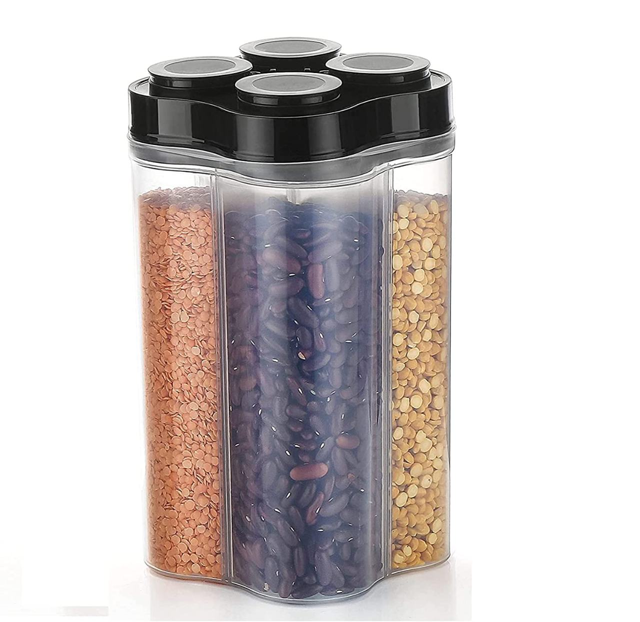 4-in-1 Rotating Multi-Compartment Dry Food Storage Container Dispenser