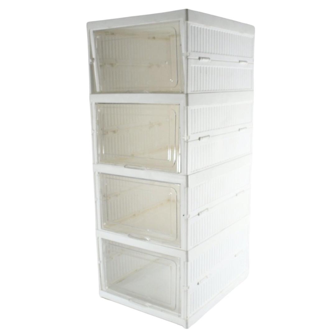 4-Tier Foldable Clear Plastic Shoe Storage Box with Transparent Drawers