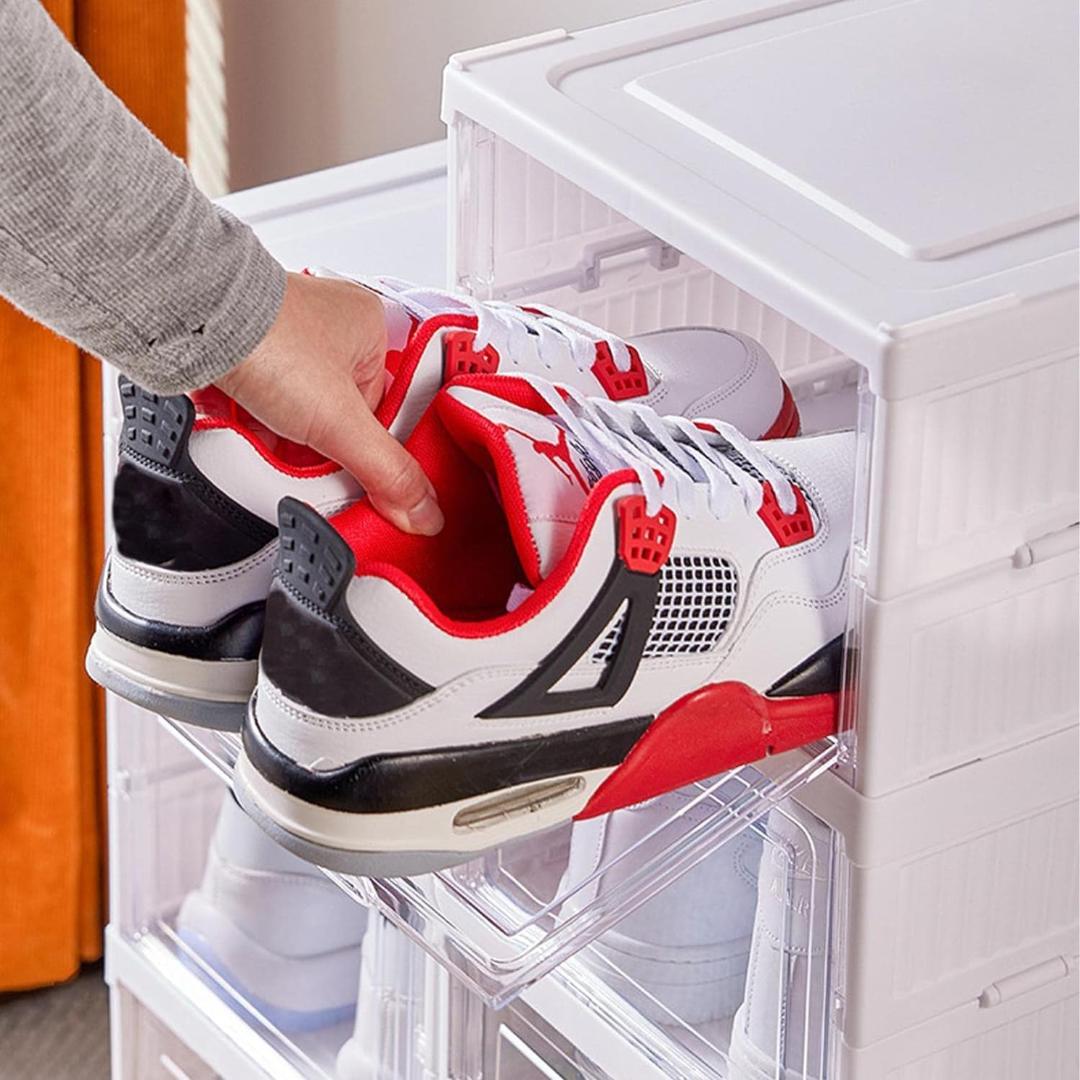 4-Tier Foldable Clear Plastic Shoe Storage Box with Transparent Drawers