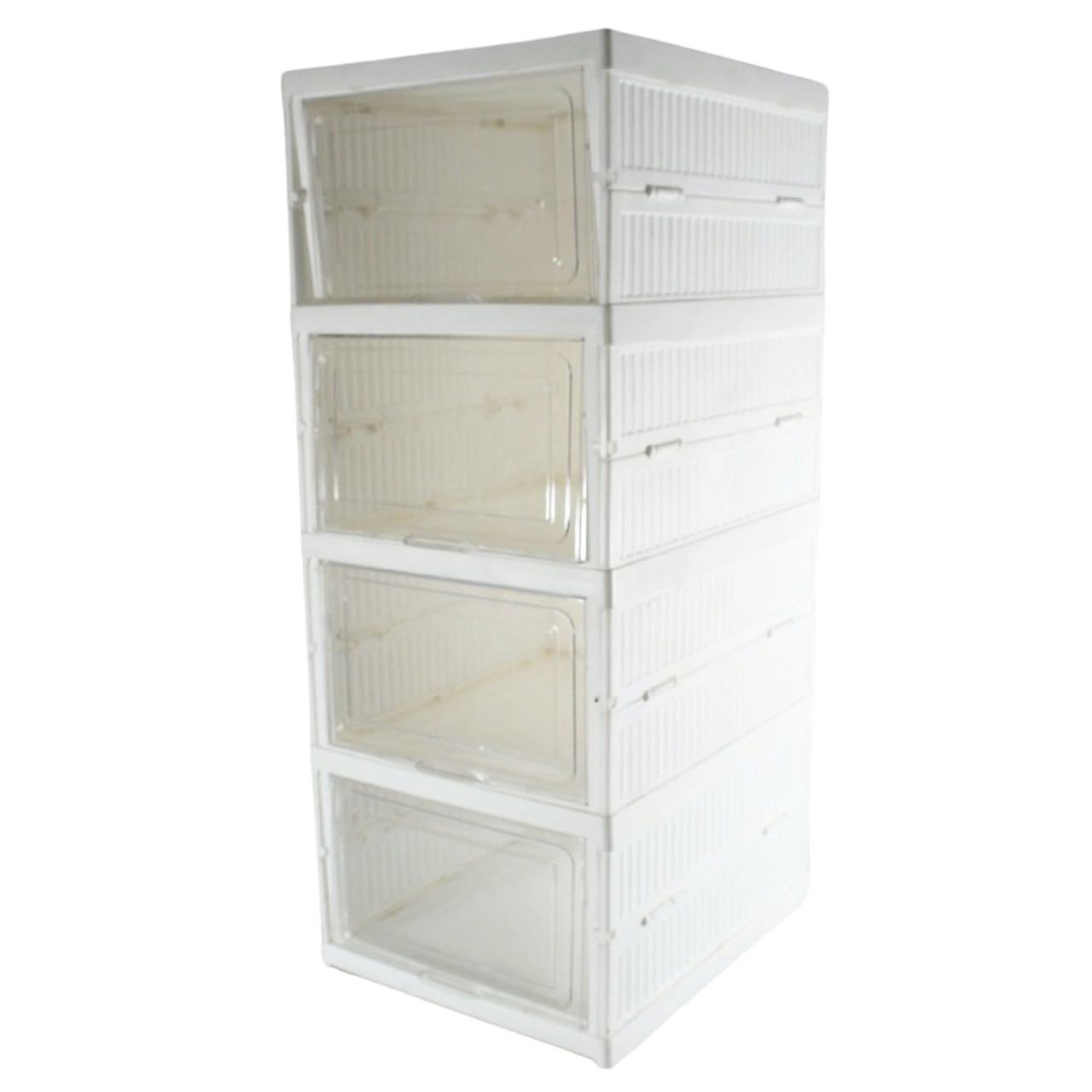 4-Tier Foldable Clear Plastic Shoe Storage Box with Transparent Drawers
