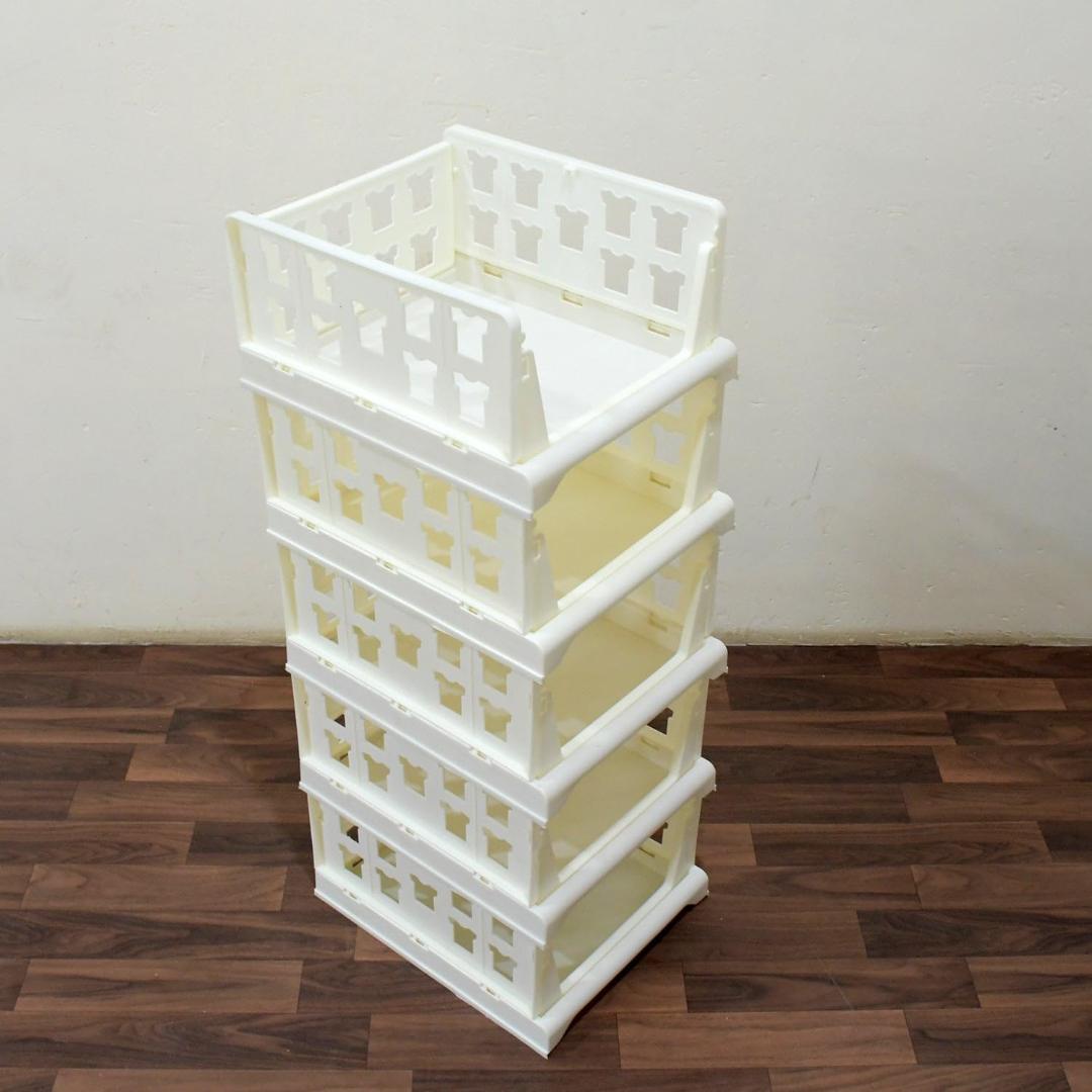 4-Tier Stackable Plastic Storage Drawer Organizer - White & Yellow