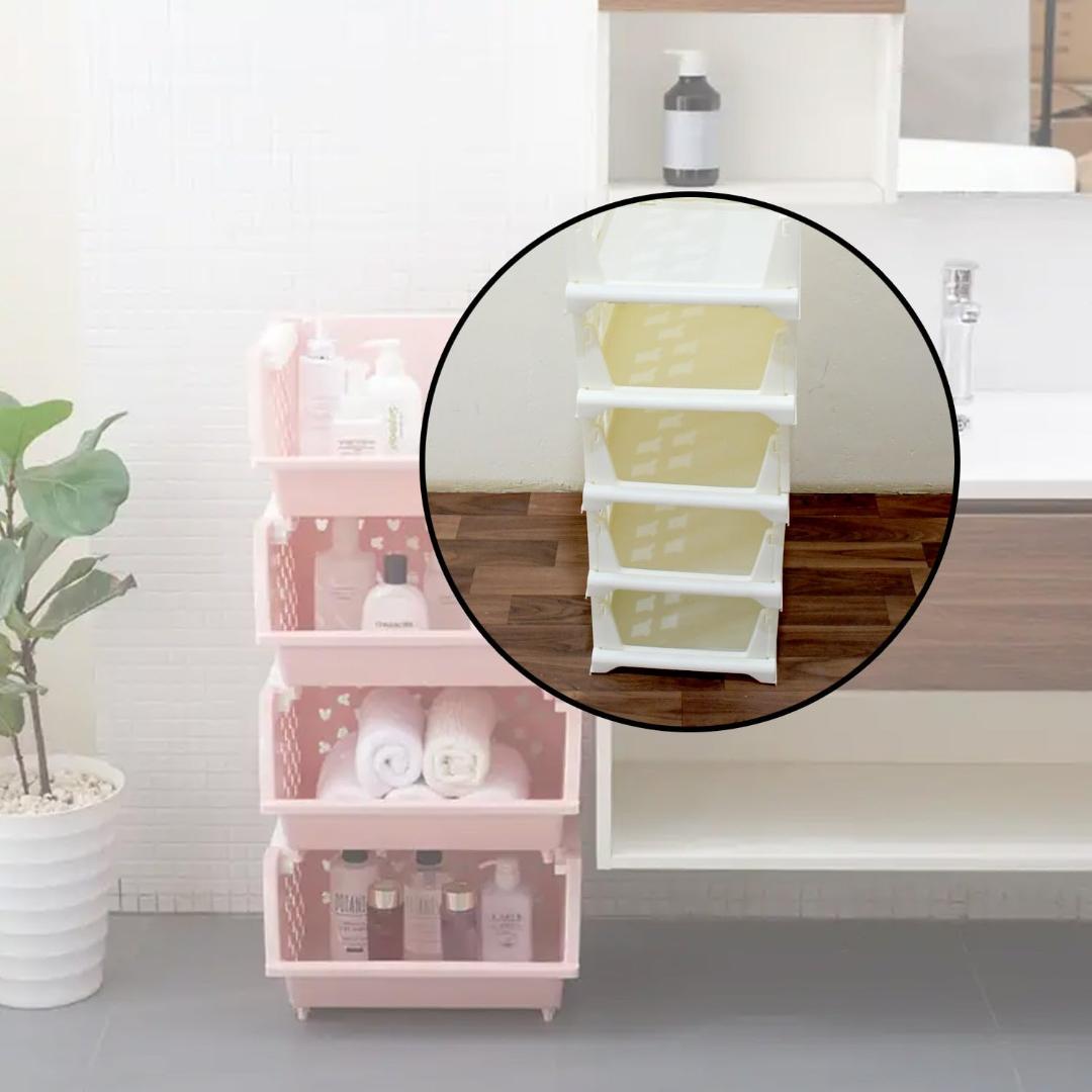 4-Tier Stackable Plastic Storage Drawer Organizer - White & Yellow
