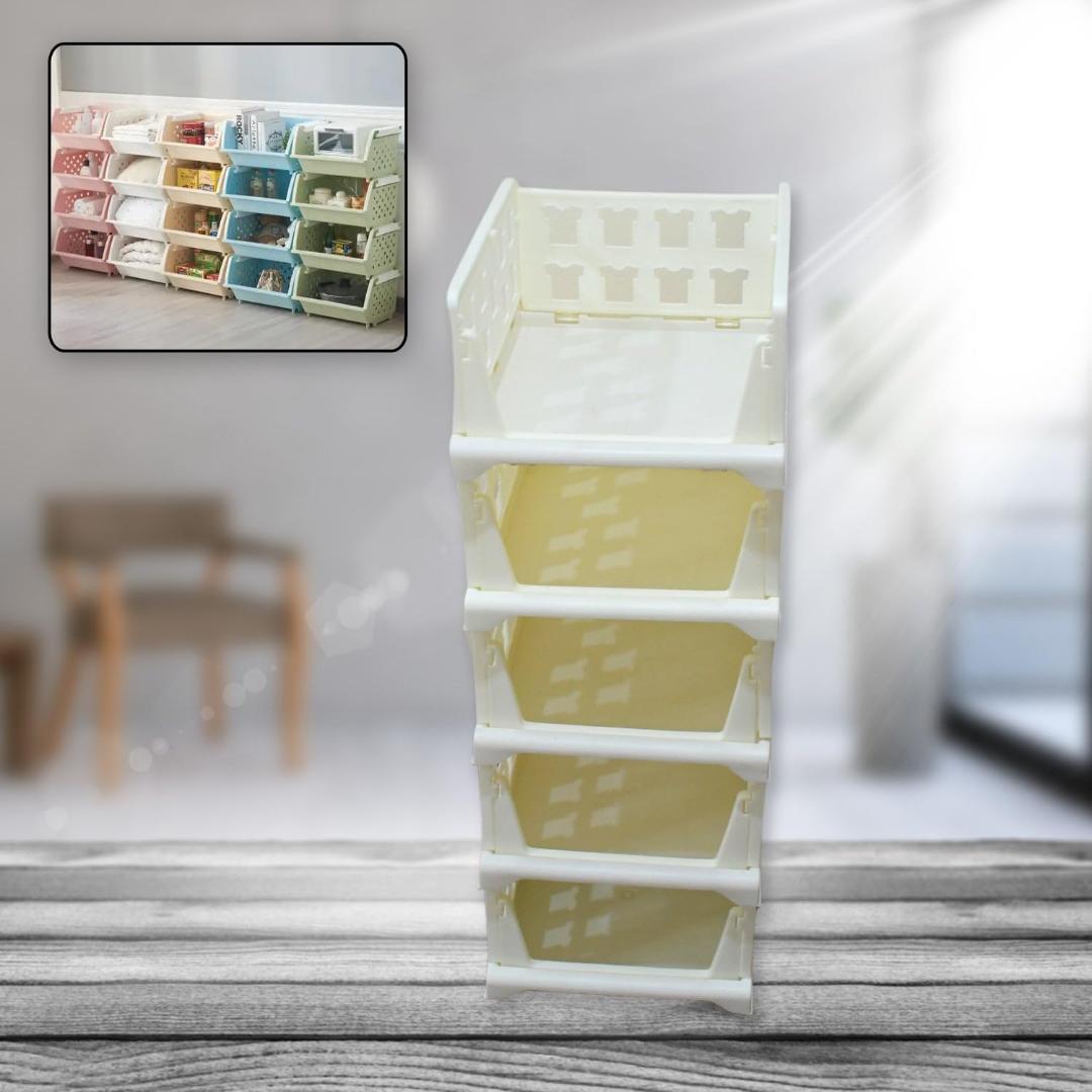 4-Tier Stackable Plastic Storage Drawer Organizer - White & Yellow