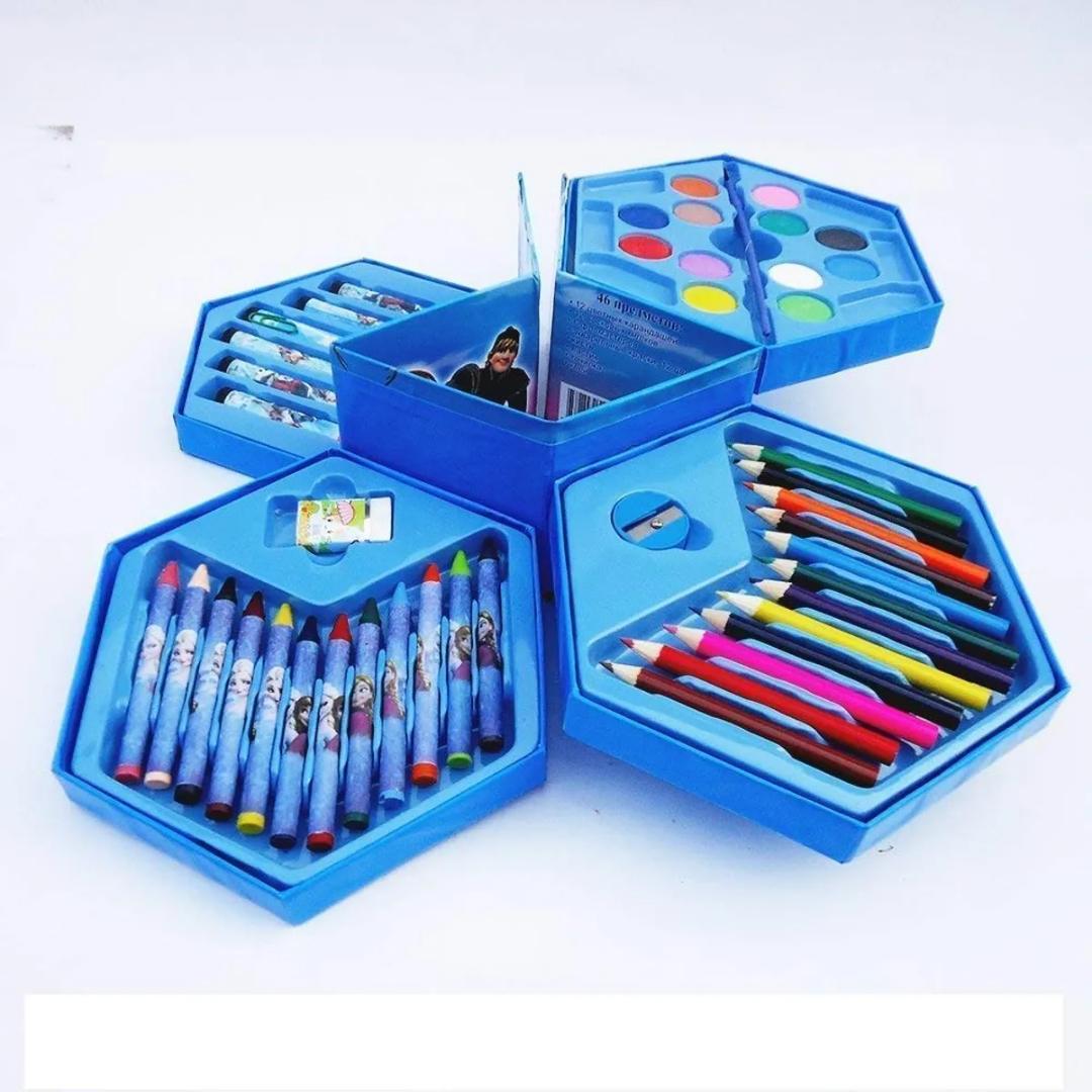 46-Piece Hexagon Art Set For Kids With Crayons, Color Pencils, Watercolors & Markers 