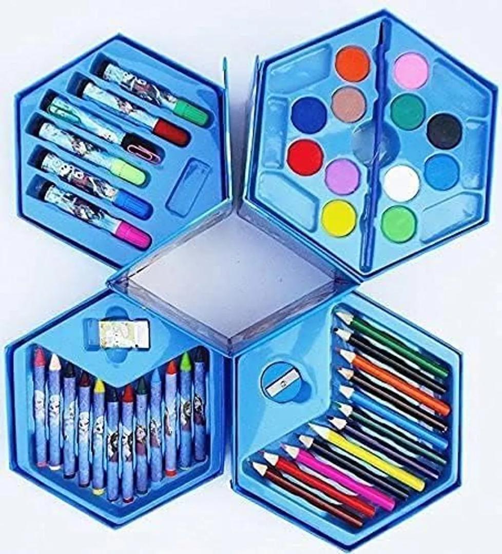 46-Piece Hexagon Art Set For Kids With Crayons, Color Pencils, Watercolors & Markers 