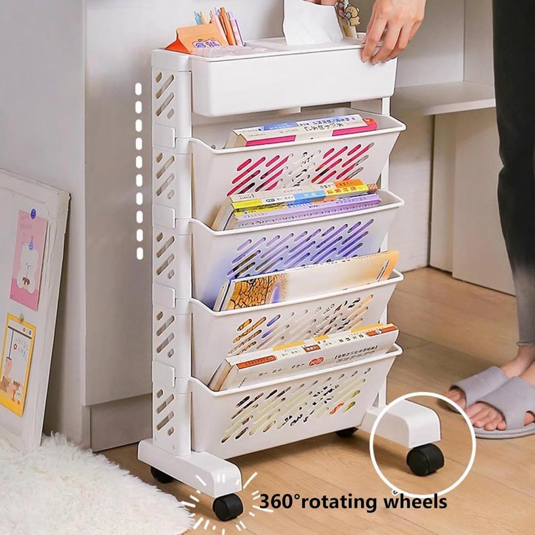5-Layer Slim Rolling Storage Organizer Cart with Wheels - White