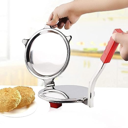 740 Stainless Steel Puri Press/Roti Maker/Papad Making Machine with Red Handle
