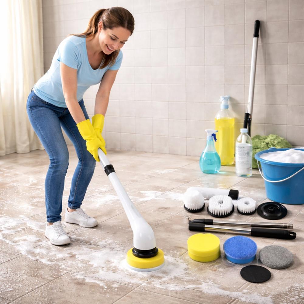 9-in-1 Cordless Electric Spin Scrubber with Telescopic Handle & LCD