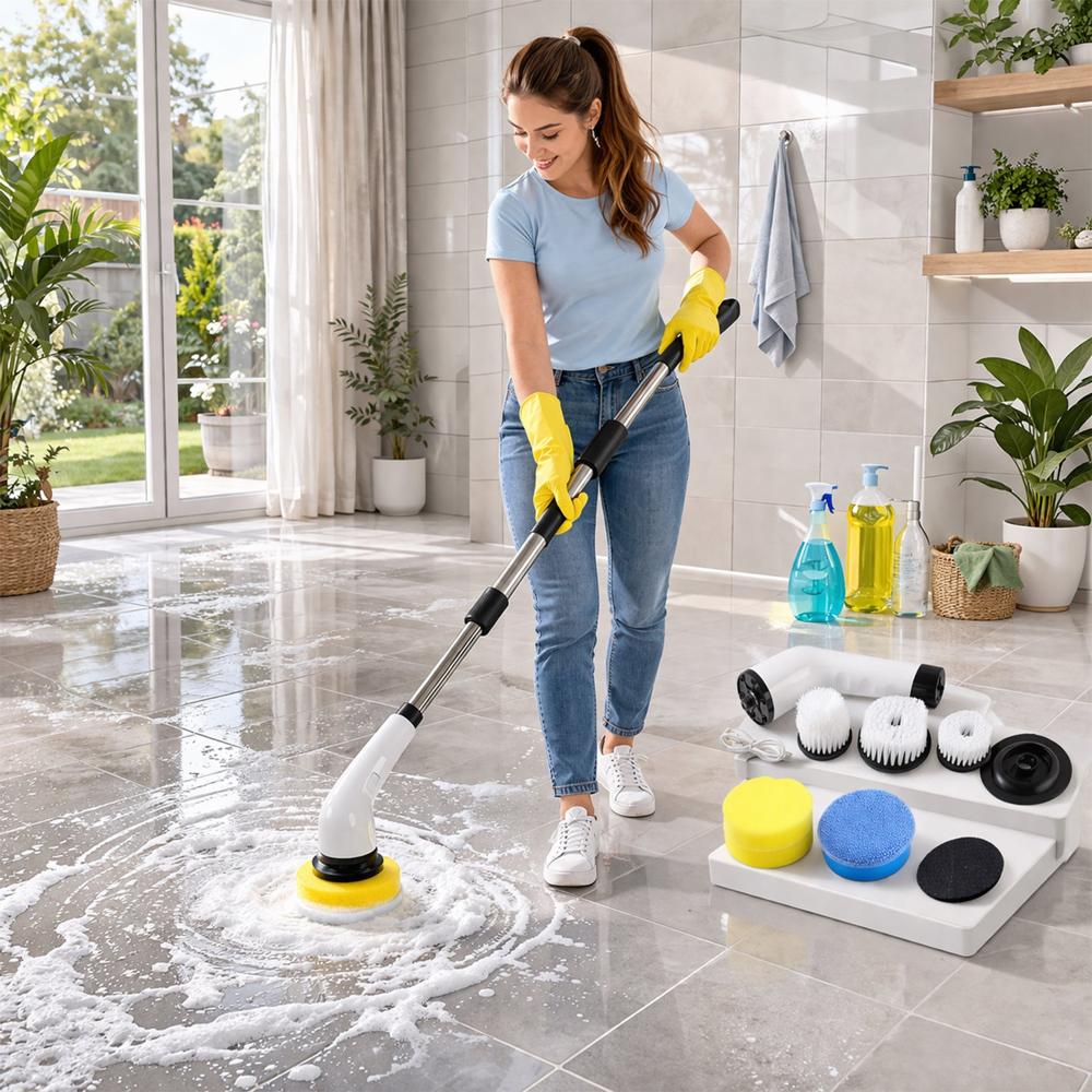 9-in-1 Cordless Electric Spin Scrubber with Telescopic Handle & LCD