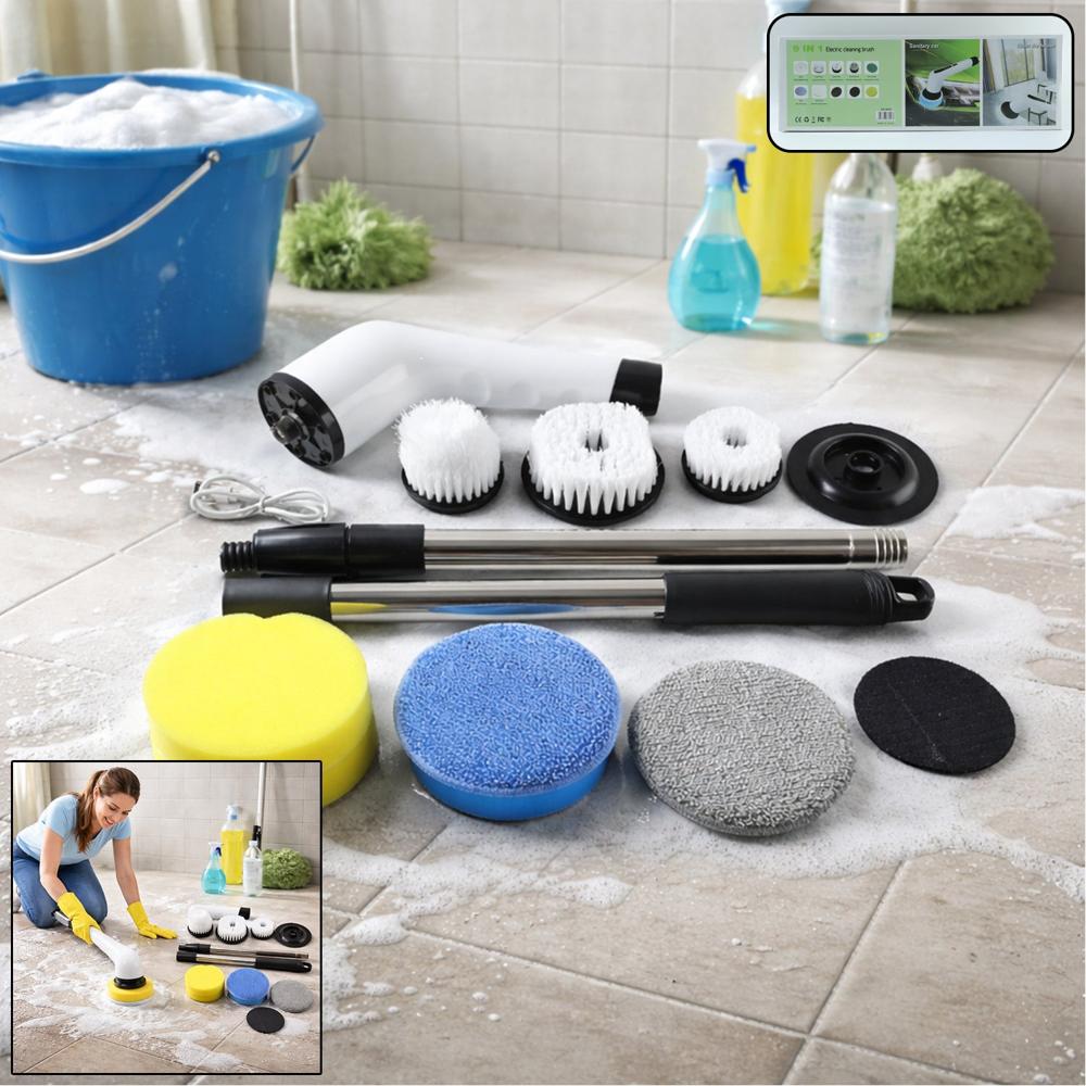 9-in-1 Cordless Electric Spin Scrubber with Telescopic Handle & LCD
