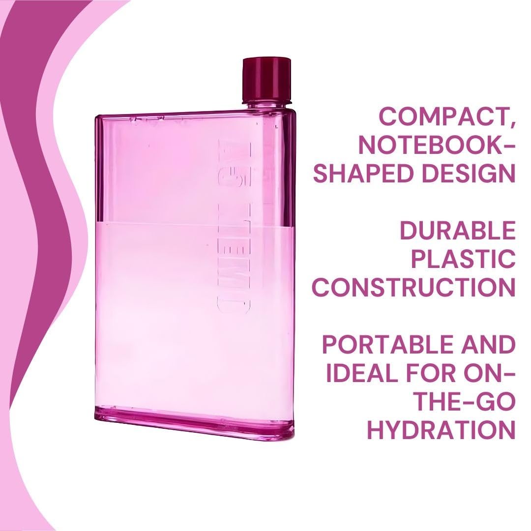 A5 Notebook Style Slim Plastic Water Bottle – 400ml Capacity