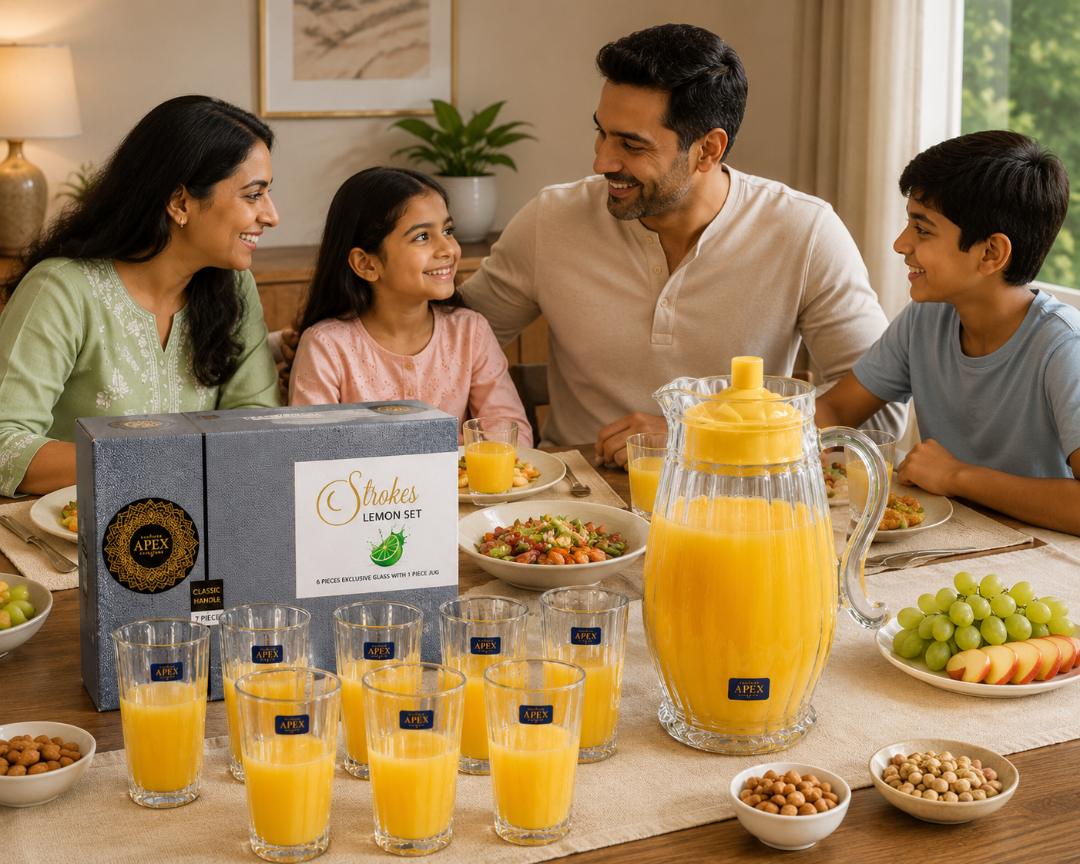 APEX Strokes Lemon Set – 7 Piece Glass Juice Set