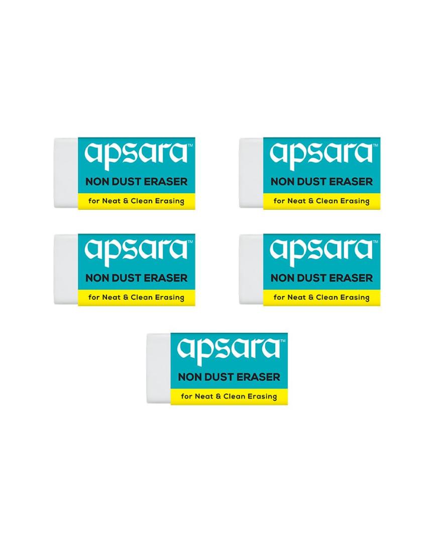 Apsara Non-Dust Erasers | Clean, Dust Free & Good Erasing | Soft Erasers | use for School, College & Artist Student | 5 Pcs Pouch