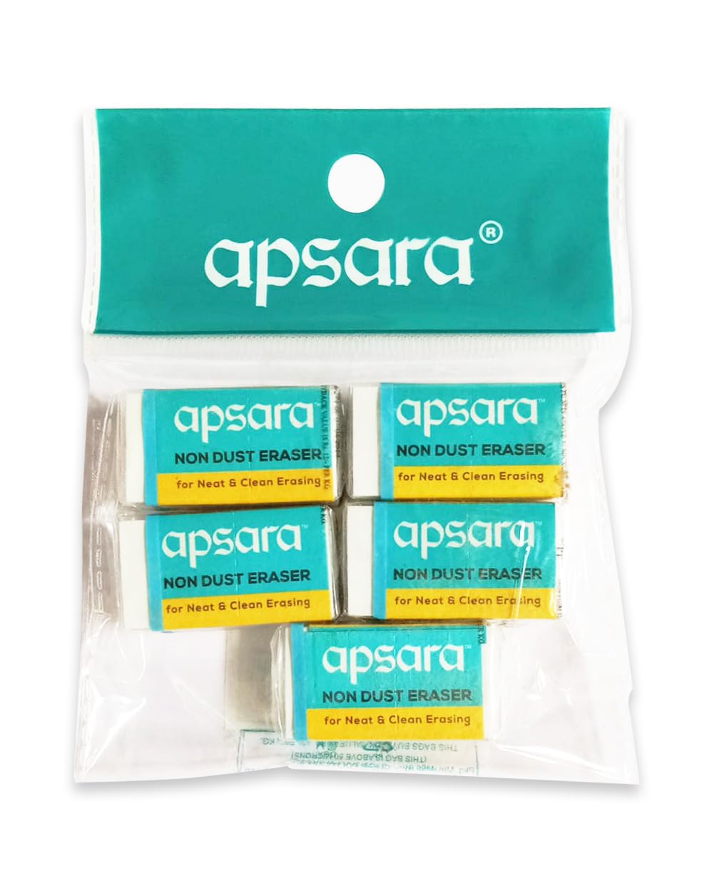Apsara Non-Dust Erasers | Clean, Dust Free & Good Erasing | Soft Erasers | use for School, College & Artist Student | 5 Pcs Pouch