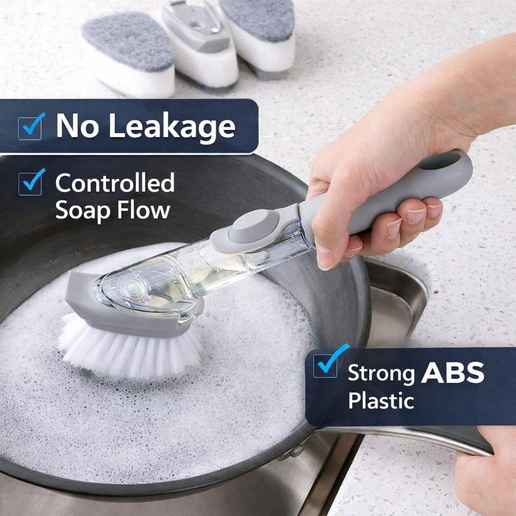 Automatic Liquid Dispenser Dish Cleaning Brush with Scraper
