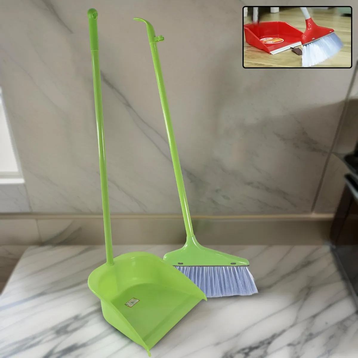 Broom and Dustpan Set with Long Handle -Green