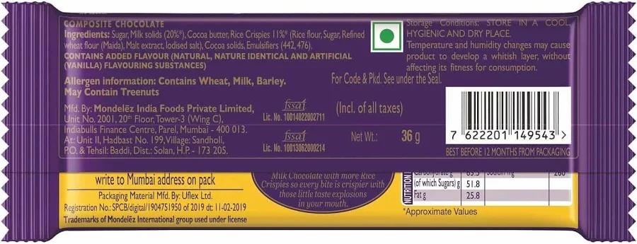 Cadbury Dairy Milk Crackle Chocolate Bar Cricket Pack 36g