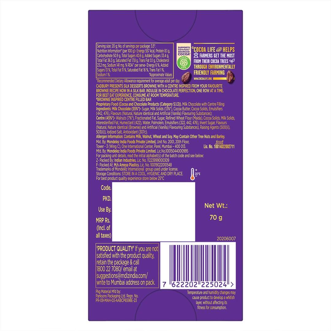 Cadbury Dairy Milk Silk Desserts Brownie Milk Chocolate Bar 70g