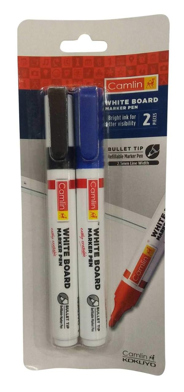Camlin White Board Marker Pen - Black and Blue, 2 count Pack