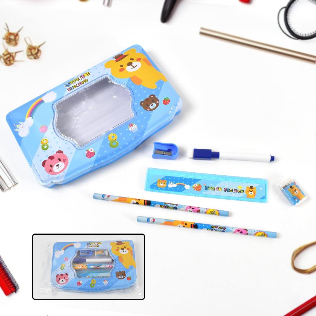 Cartoon Metal Compass Box Set for Kids with Stationery (6 Pc)