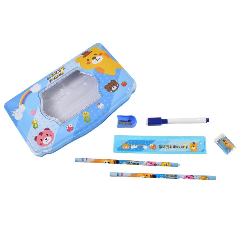 Cartoon Metal Compass Box Set for Kids with Stationery (6 Pc)