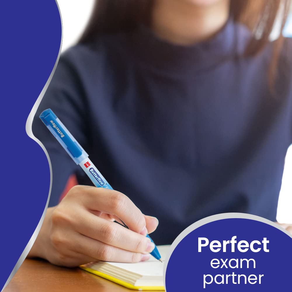 Cello Butterflow Simply Ball Pen Set | Pack of 25 Ball Pens | 20 Blue and 5 Black Ink Colour Pens | Smooth Writing Experience | For School and Office Use | Best Pen for Exams