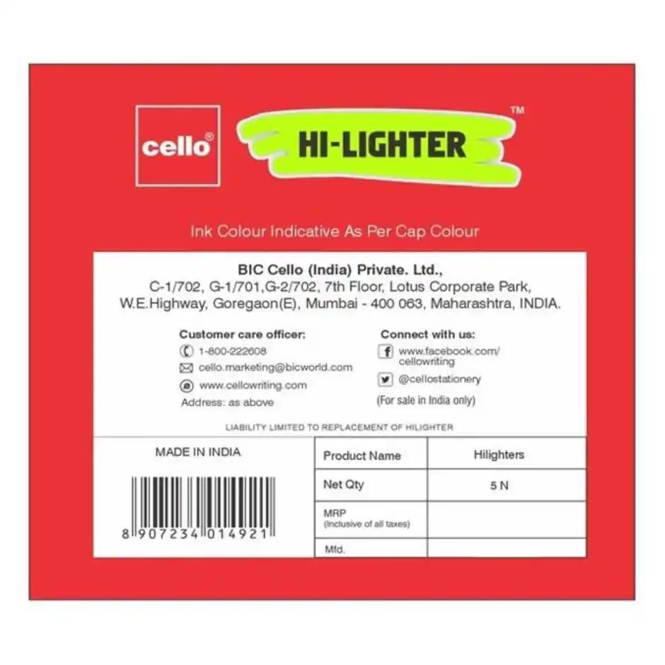 Cello Highlighter Pack of 5 Assorted Colours 