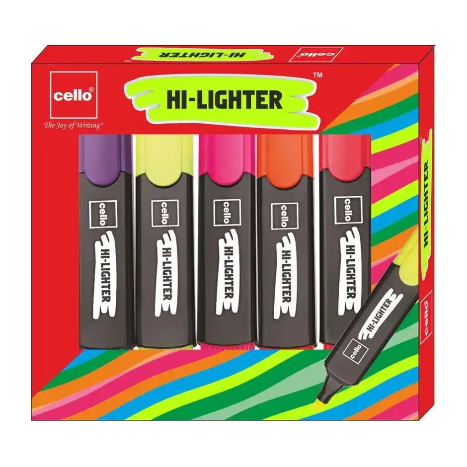 Cello Highlighter Pack of 5 Assorted Colours 