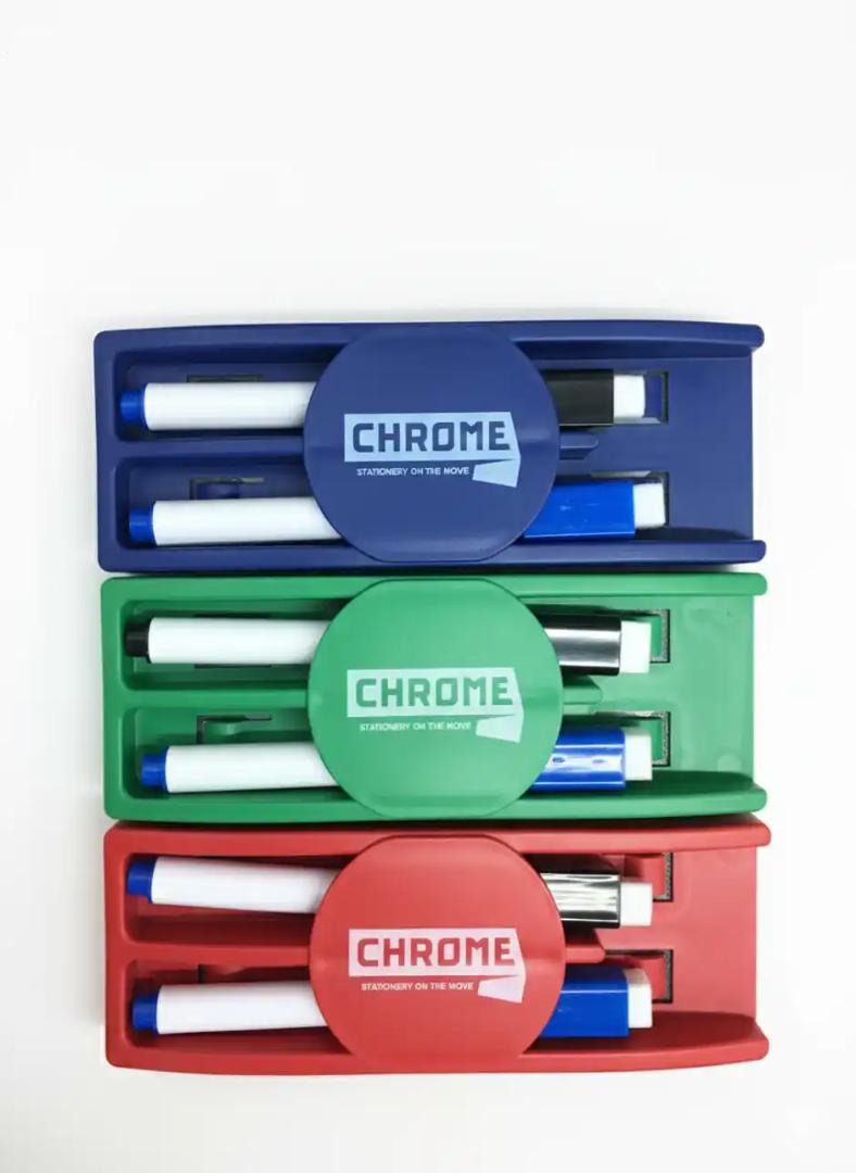 Chrome Magnetic Whiteboard Duster with Marker. 