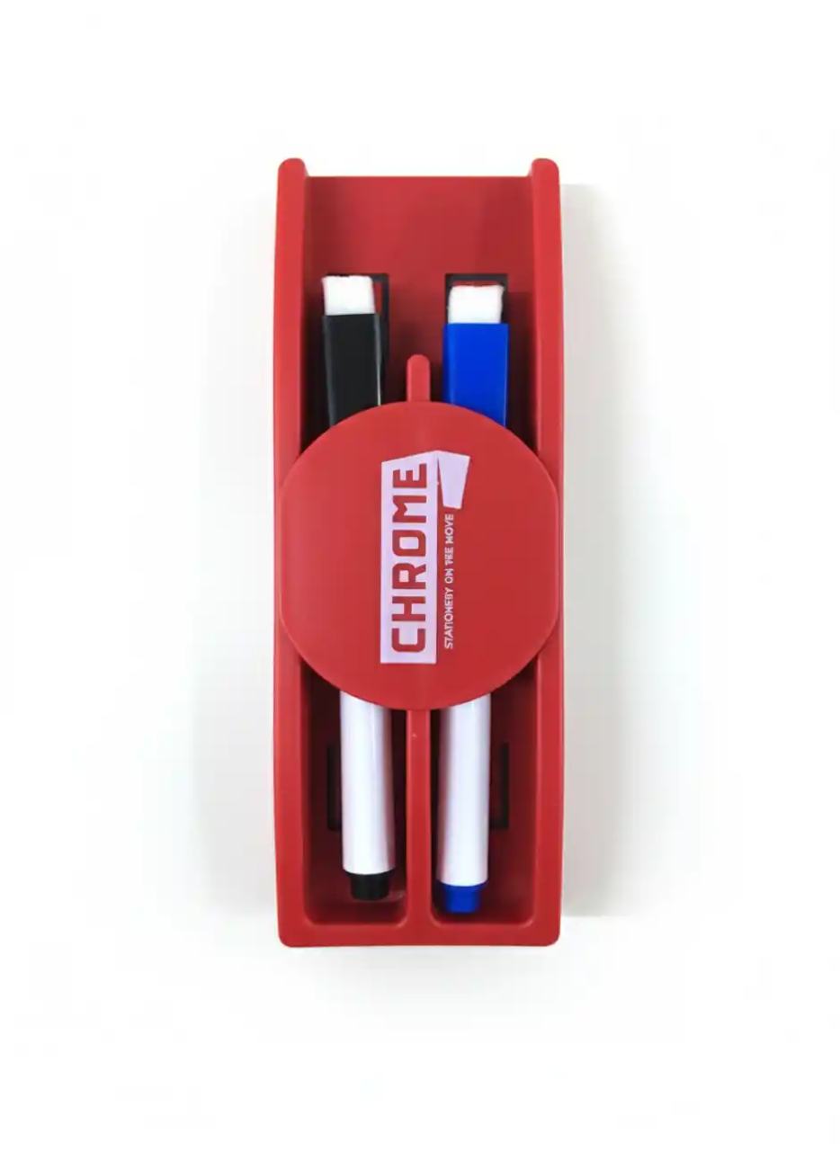 Chrome Magnetic Whiteboard Duster with Marker. 