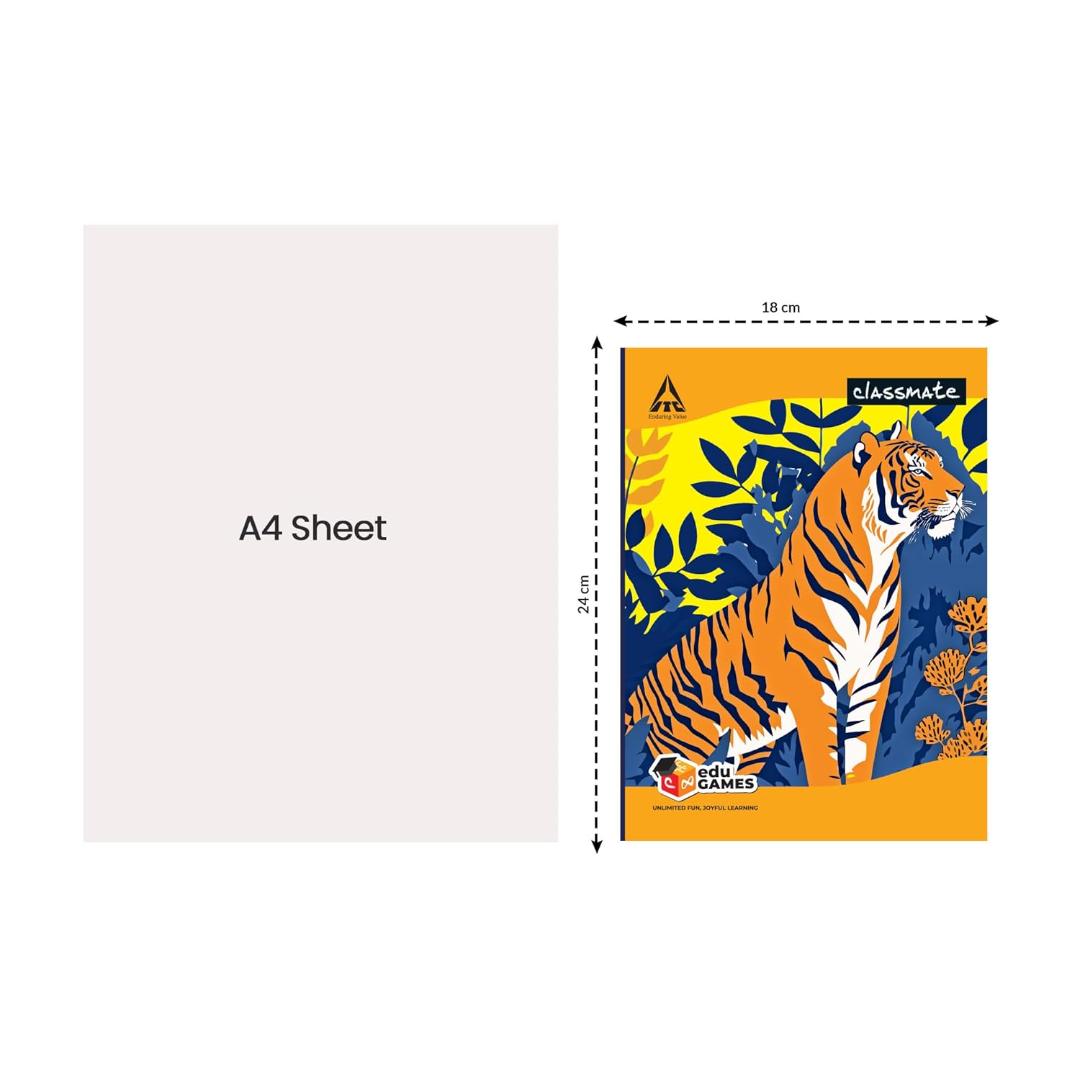  Classmate Notebook | 120 Pages | Single Line | 24.0cm x 18.0cm | Pack of 4 | Ruled Notebook for School Students