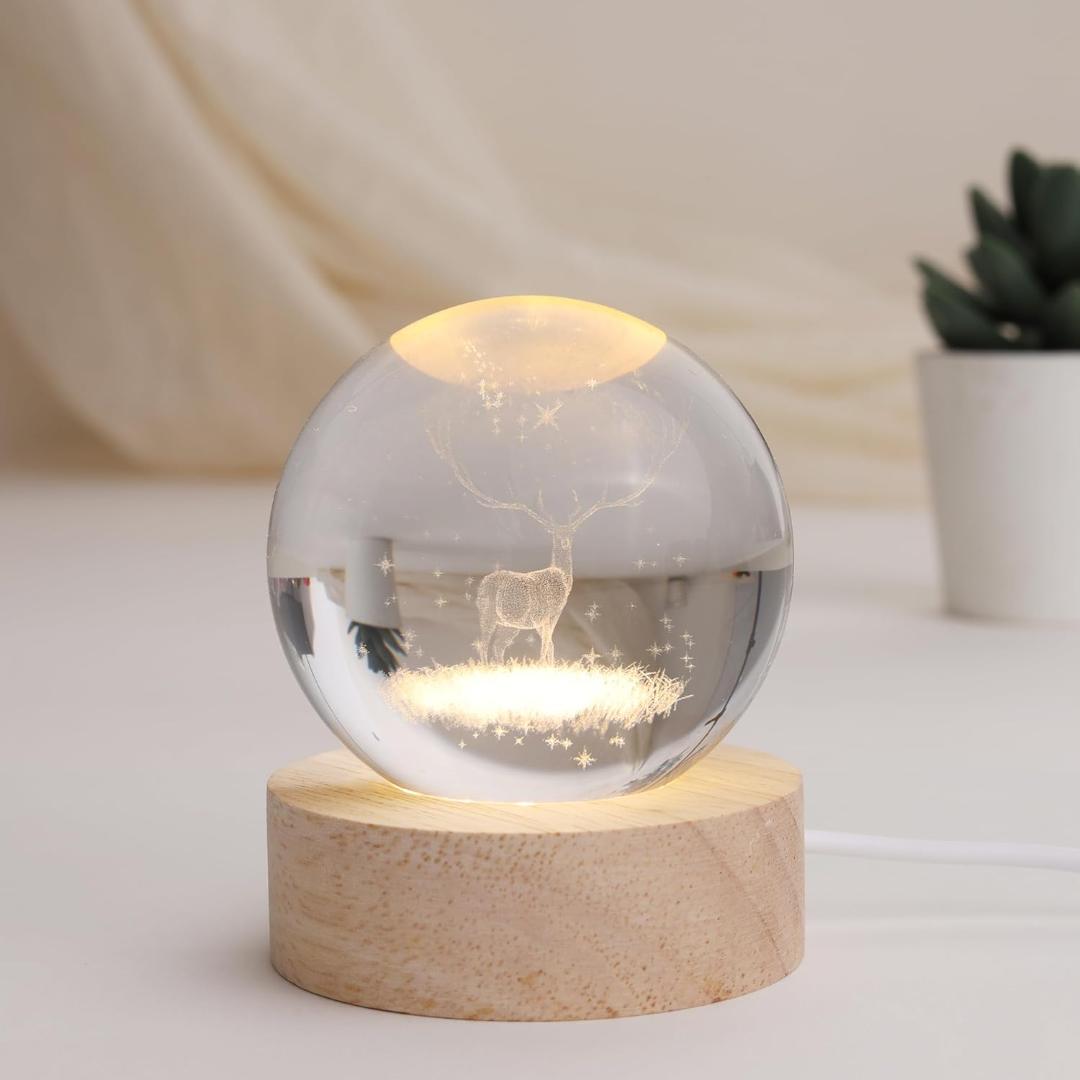 Crystal Ball LED Night Light with Wood Base - Multiple Designs