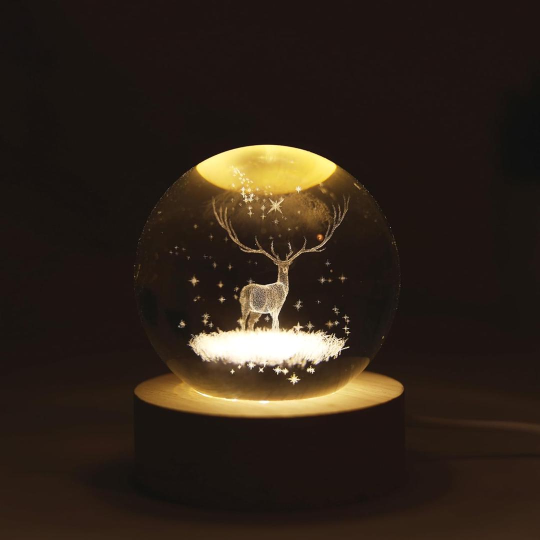 Crystal Ball LED Night Light with Wood Base - Multiple Designs