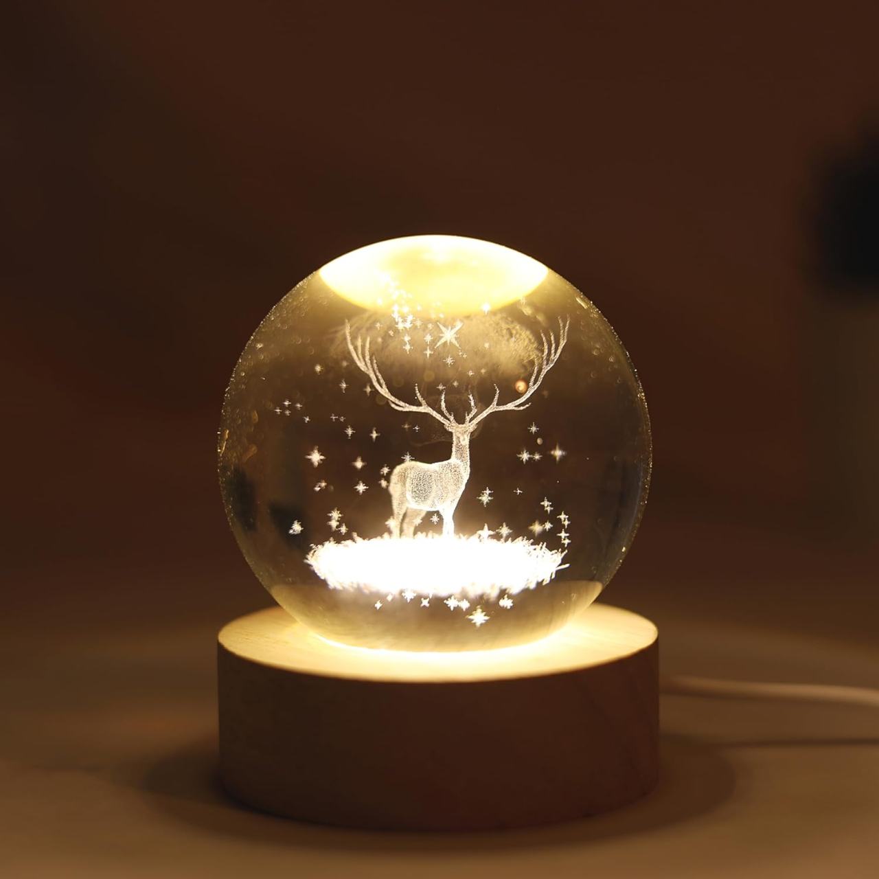 Crystal Ball LED Night Light with Wood Base - Multiple Designs